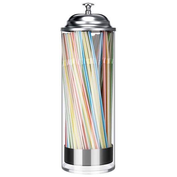 Straw Holder Dispenser 100 PCS Straws includ - Clear Glass Drinking Straw Container with Lid for Counter