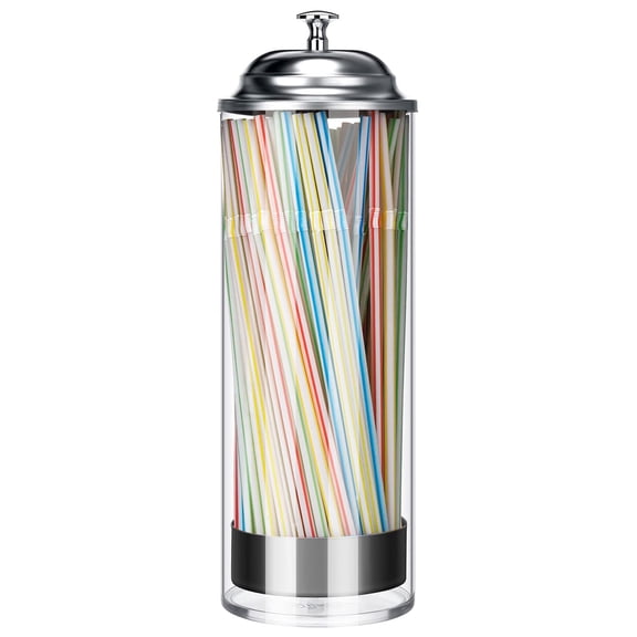 Straw Holder Dispenser Clear Glass Drinking Straw Container with Lid for Counter