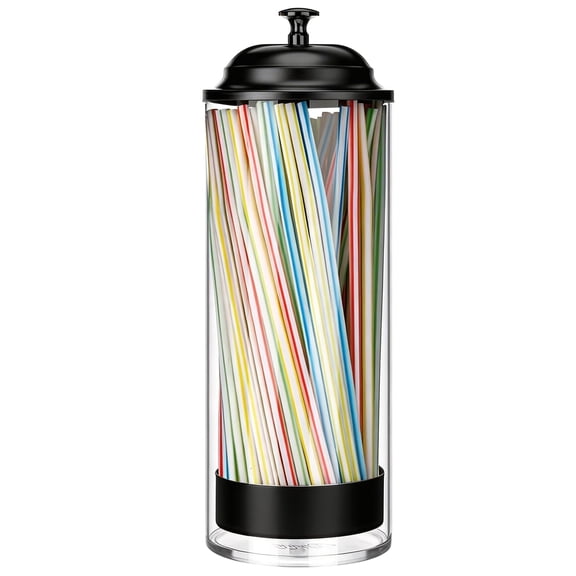 Straw Holder Dispenser Clear Glass Drinking Straw Container with Lid for Counter