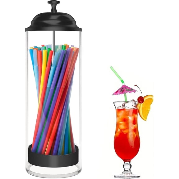 Straw Holder for Standard Size Drinking Straws, Plastic Straw Dispenser for Counter with Lid Black Transparent Drinking Straw Holder(Straws Not Include)