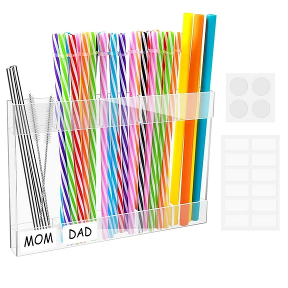 Kabuer Acrylic Straw Dispenser for Cabinet -9.8” Reusable Straw Holder Organizer Storage for Kitchen Counter Cabinet