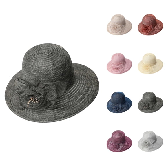 Straw Kentucky Organza Wide Brim Sun Hat for Women Summer Derby Hats Tea Fascinator Bowler Cap
