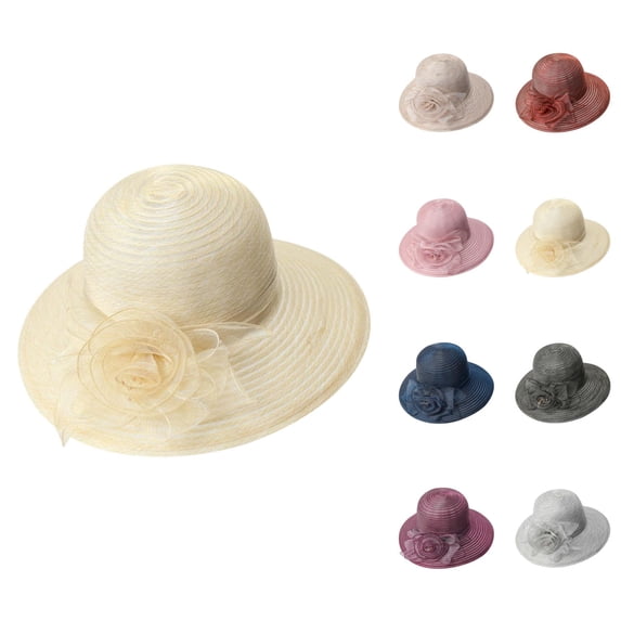 Straw Kentucky Organza Wide Brim Sun Hat for Women Summer Derby Hats Tea Fascinator Bowler Cap