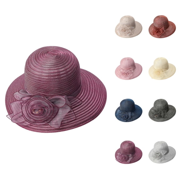 Straw Kentucky Organza Wide Brim Sun Hat for Women Summer Derby Hats Tea Fascinator Bowler Cap
