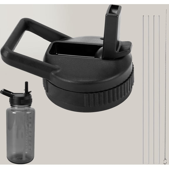 Straw Lid Compatible with Nalgene Water Bottles, BPA-Free Straws Lid with Handle for Nalgene Wide Mouth, Replacement Bottle Cap Accessories with Straws and Straw Brush