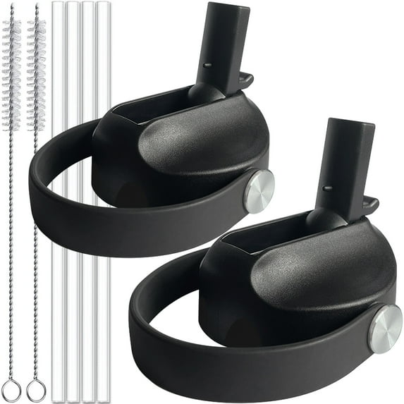 Straw Lid for Hydro Flask 12 18 20 32 40 64 oz Wide Mouth Sports Water Bottle, Flexible Handle Cap Straw Lid Wide Mouth Replacement with Straws and Brush