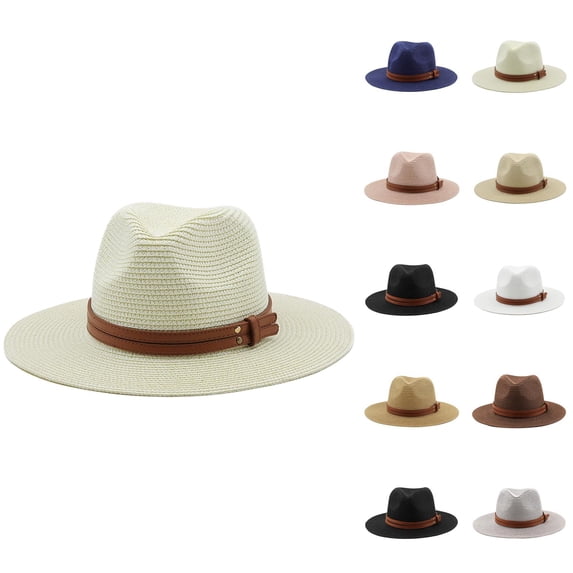 Straw Panama Hat for Women Wide Brim Roll Up Hat Fedora Beach Sun Hat