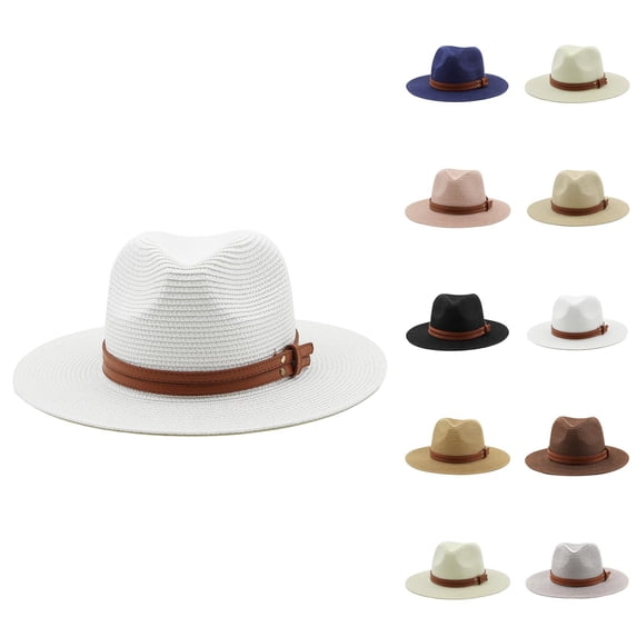 Straw Panama Hat for Women Wide Brim Roll Up Hat Fedora Beach Sun Hat