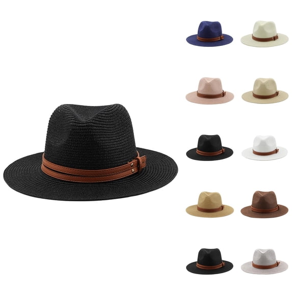 Straw Panama Hat for Women Wide Brim Roll Up Hat Fedora Beach Sun Hat