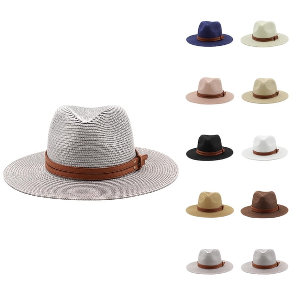 Straw Panama Hat for Women Wide Brim Roll Up Hat Fedora Beach Sun Hat