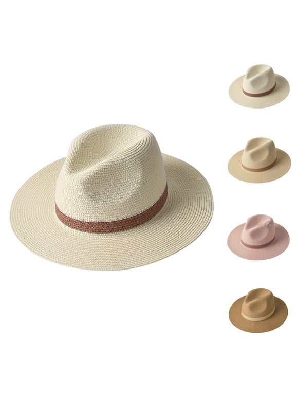Straw Panama Hats for Men Women Summer Wide Brim Fedora Beach Sun Hat