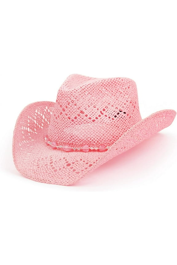 Straw Pink Cowgirl Hat for Women, Shapeable, Spring and Summer Pink Cowboy Hat