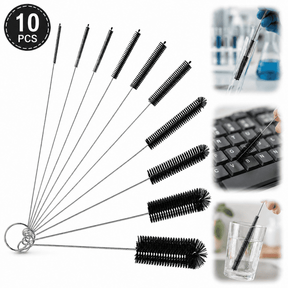 Straw Pipe Cleaner Brush Set,Small Cleaning Brushes for Small Spaces,Test Tube Brush Set,Stainless Steel Straw Cleaner Brush Set,Black