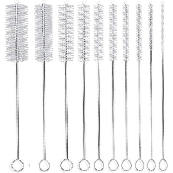 Straw Pipe Cleaner Brush Set,Small Cleaning Brushes for Small Spaces,Test Tube Brush Set,Stainless Steel Straw Cleaner Brush Set,White