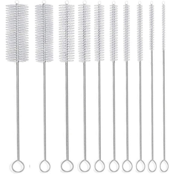 Straw Pipe Cleaner Brush Set,Small Cleaning Brushes for Small Spaces,Test Tube Brush Set,Stainless Steel Straw Cleaner Brush Set,White