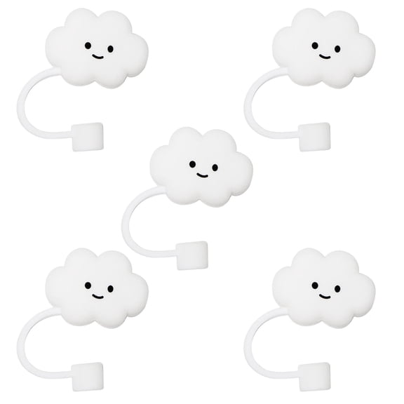 Straw Protectors Cloud Shape Set - 5Pcs Reusable Cloud Cover Tops for Straw Accessories Food Grade Safe Protectors Convenient Cloudy Style Straw Caps for Eco Friendly Use, White