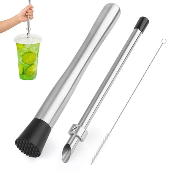 Straw Puncher & Muddler for Lemonade Stainless Steel Muddler with Straw Hole Puncher, Versatile Tool for Fresh Squeezed Beverages, Coffee Shop, Lemonade Stand, Home Use