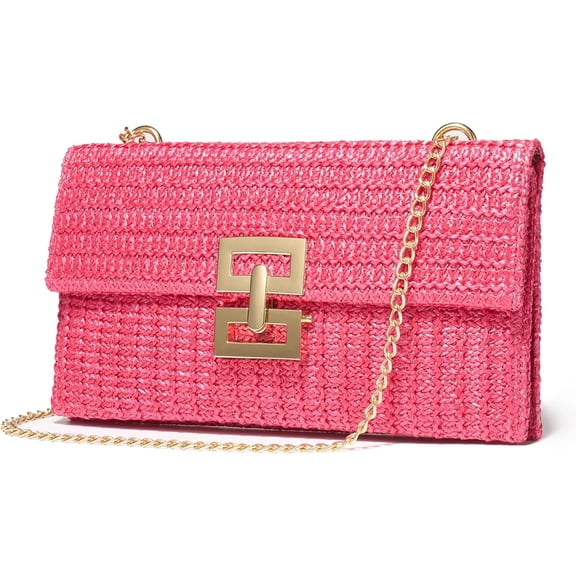 Straw Purse Woven Bag Beach Summer Straw Clutch Boho Crossbody Bag Women's Small Raffia Shoulder Bag