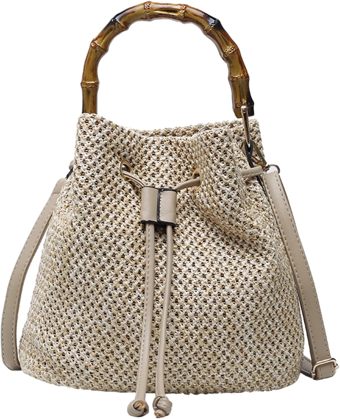 Straw Purse for Women, Summer Straw Bucket Bag Trendy Hobo Bag Straw Shoulder Crossbody Handbags with Bamboo Handle