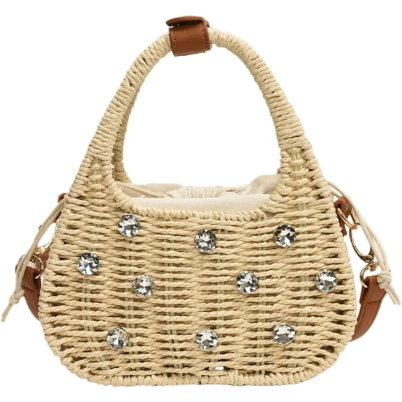 Straw Purses for Women Trendy Summer Woven Tote Bag Straw Basket Crossbody Wicker Purses and Handbags with Bamboo Handle