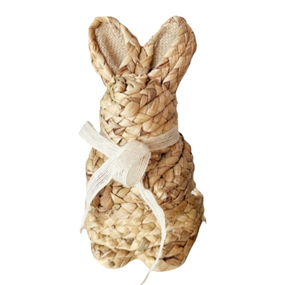 Straw Rabbit Ornament C, Hand Woven Easter Decoration Spring Home Desktop Decor for Window Sill Porch Fireplace Sill, by TINGXIN