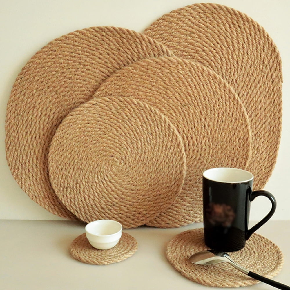 Straw Round Woven Placemats for Dining Table, Rattan Table Mats
