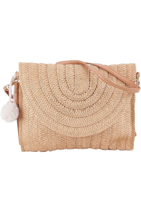 Straw Shoulder Bag Straw Bag Clutch Crossbody Woven Wicker Clutch Bag with Two Balls Woven Purse Summer Beach Envelope Clutch Straws Wallet Rattan Bag for Women Travel Holiday diy making