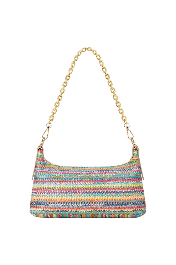 Straw Shoulder Bag for Women, Boho Woven Raffia Hobo Purse with Charm Chain Summer Straw Purse Boho Woven Shoulder Bag Crochet Purse Vacation Tote Handbag