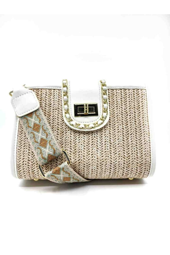 Straw Shoulder Crossbody Bag with Webbing Adjustable Shoulder Strap