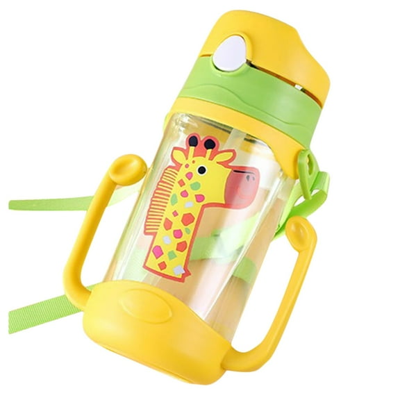 Straw Sippy Cup 400ml, Leak Proof Baby Water Bottle with Handle, Portable Spill Proof Toddler Training Cup, Cartoon Design for Boys & Girls, BPA Free