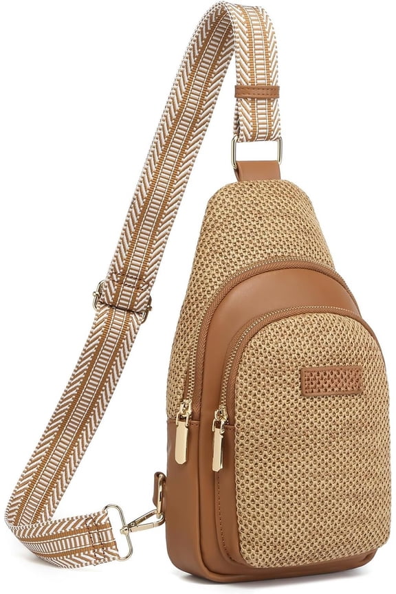 Straw Sling Bag Small Straw Crossbody Bag Woven Summer Purses for Women RFID Sling Chest Bag with Card Slots & Adjustable Strap