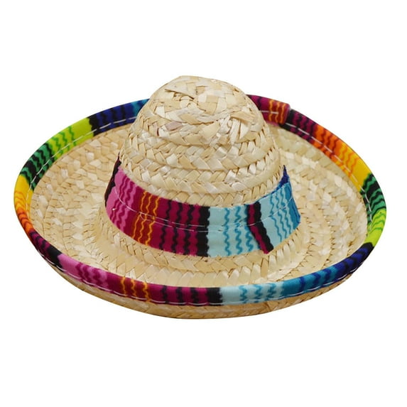 Straw Sombrero Hat for Pet Mexican Style with Colorful Edges Mini Size for Small Pets and Multiple Uses
