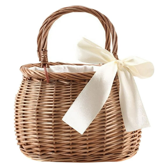 Raindrops Outdoor Woven Beach Bag Rustic Style Hand Basket Flower Holder