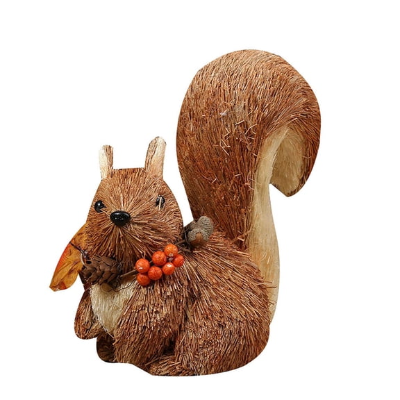 Straw Squirrels Figurine Christmas Squirrels Decors Outdoor Garden Statue Handmade Weave Forest Animal Model Decors
