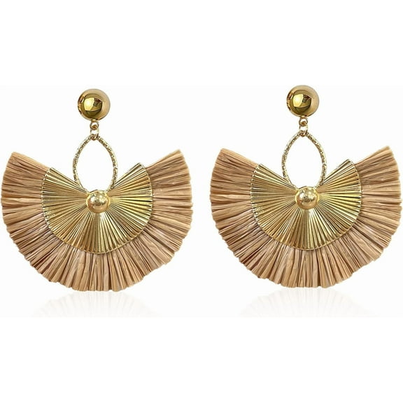 Straw Statement Tassel Earrings Hoop Tassel Bohemian Geometric Handmade Earrings for Women