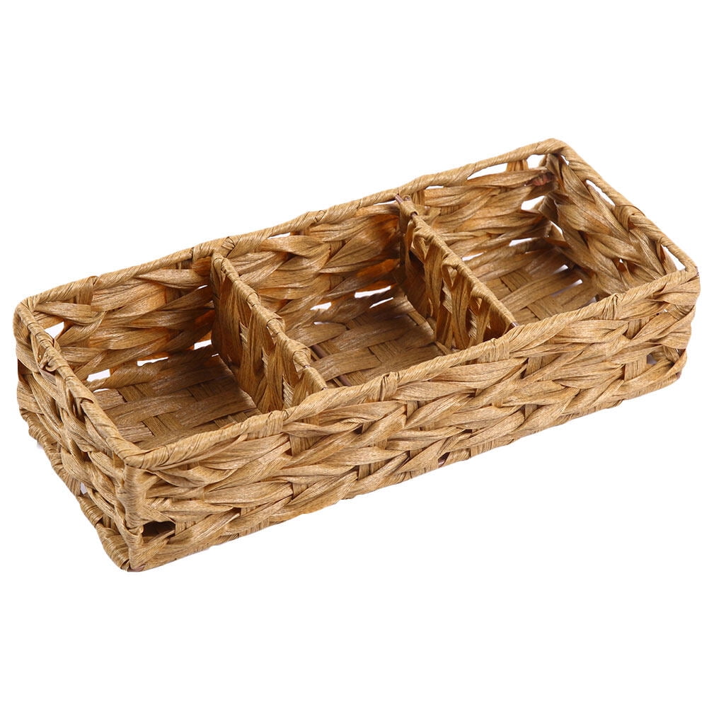 Straw Storage Basket Desktop Hamper Rattan Tea Bag Organizer Box Work