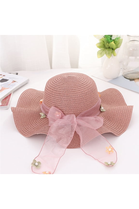 Straw Summer Hat Women's Floppy Sun Hat Wide Brim Beach Bow Hat Purple