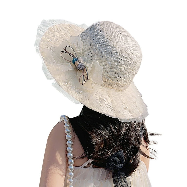 Straw-Sun-Hat Summer-Beach Floppy-Hat Kids Wide Brim Travel Sun