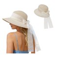 thumbnail image 1 of Straw Sun Hats for Women Wide Brim Elegant Bow Summer Big Beach Hat UPF 50+ Vacation Honeymoon Protection with for Summer, 1 of 5