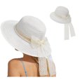 thumbnail image 1 of Straw Sun Hats for Women Wide Brim Elegant Bow Summer Big Beach Hat UPF 50+ Vacation Honeymoon Protection with for Summer, 1 of 5
