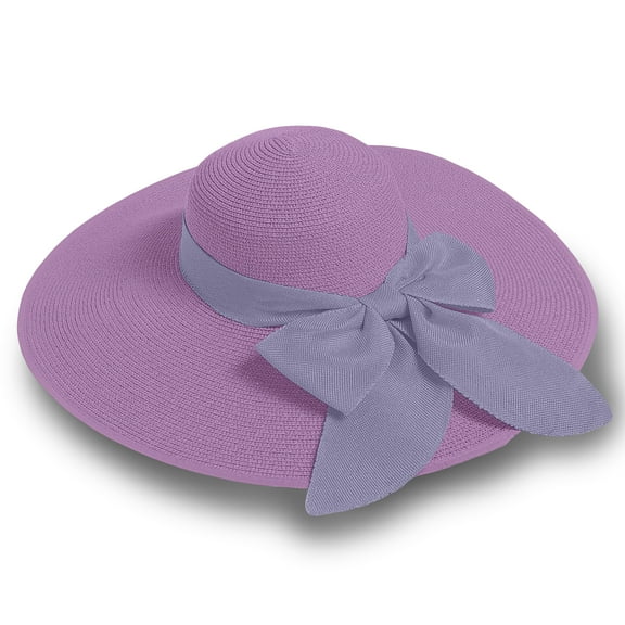 Straw Sun Summer Hat for Women, Female Wide Brim UPF 50+ UV Protection Bowknot Cap, Stylish Braid Visor, Ladies Foldable Roll Up Packable Floppy Beach Hat with Windproof Chin Strap,