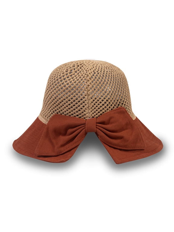 Straw Sun Summer Hat for Women, Female Wide Brim UPF 50+ UV Protection Bowknot Cap, Stylish Braid Visor, Ladies Foldable Roll Up Packable Floppy Beach Hat with Windproof Chin Strap, Brick Red / Khaki