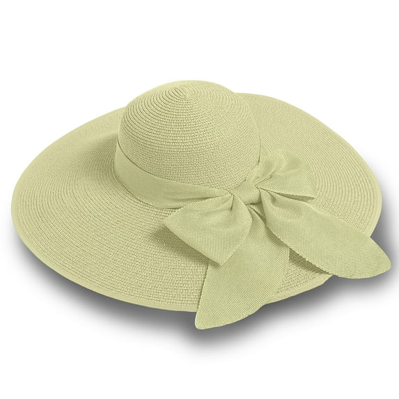 Straw Sun Summer Hat for Women, Female Wide Brim UPF 50+ UV Protection Bowknot Cap, Stylish Braid Visor, Ladies Foldable Roll Up Packable Floppy Beach Hat with Windproof Chin Strap,