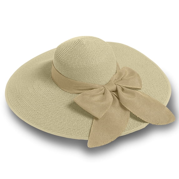 Straw Sun Summer Hat for Women, Female Wide Brim UPF 50+ UV Protection Bowknot Cap, Stylish Braid Visor, Ladies Foldable Roll Up Packable Floppy Beach Hat with Windproof Chin Strap,