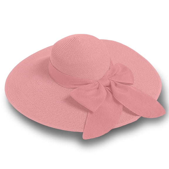 Straw Sun Summer Hat for Women, Female Wide Brim UPF 50  UV Protection Bowknot Cap, Stylish Braid Visor, Ladies Foldable Roll Up Packable Floppy Beach Hat with Windproof Chin Strap,