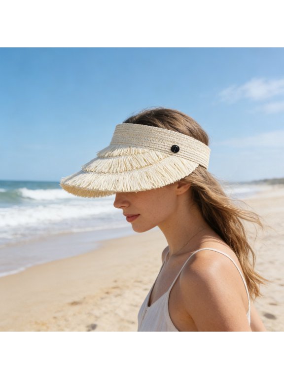 Straw Sun Visor Hat, Wide Brim Beach Hat for Women, Roll Up Foldable Golf Visor, 11.02x5.90x1.77 Inches