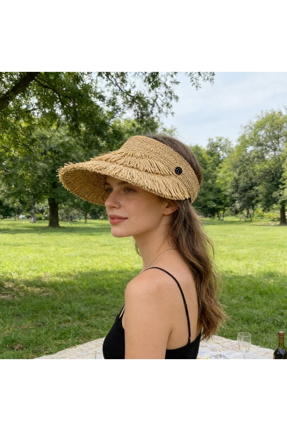 Straw Sun Visor Hat Women Summer Wide Brim Foldable Roll-Up Golf Beach Visor Adjustable Beige White Khaki Paper Straw Lightweight UV Blocking 55-58cm