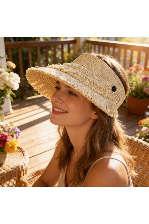 Straw Sun Visor Hat for Women Summer – Wide Brim Roll Up Foldable Beach Golf Sun Hat, UV Protection Open Top Visor