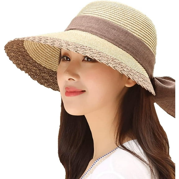 Straw Sun Visor Hats for Women Wide Brim Floppy Summer Protection Beach Hat UV UPF 80+ Packable Foldable Travel