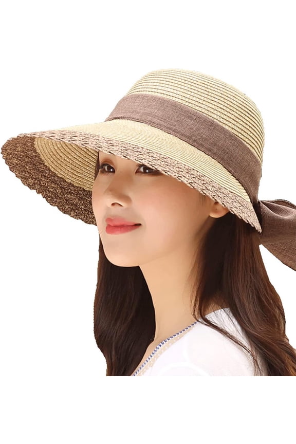 Straw Sun Visor Hats for Women Wide Brim Floppy Summer Protection Beach Hat UV UPF 80+ Packable Foldable Travel